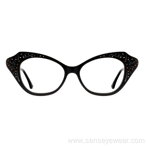 Women Rhinestone Diamond Acetate Optical Frame Glasses